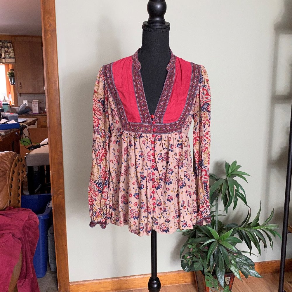 Lucky Brand red floral blouse